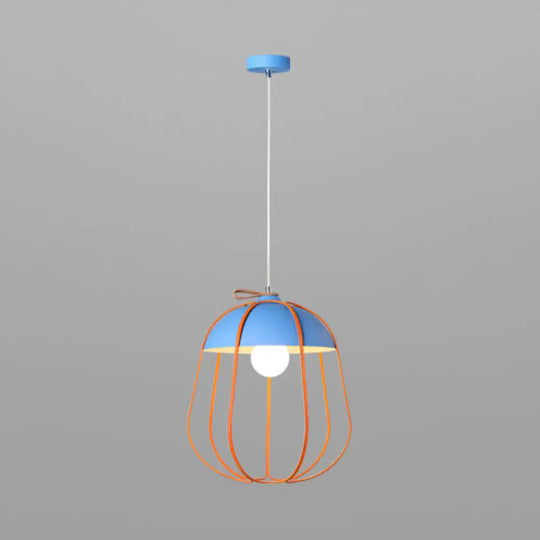 Nordic Single Pendant Light With Wire Guard In Black Blue Or Orange