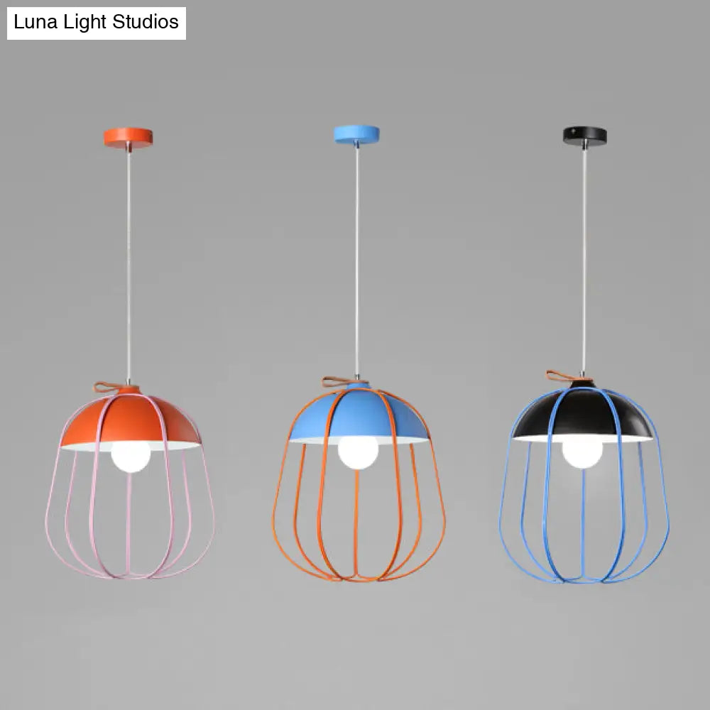 Nordic Single Pendant Light With Wire Guard In Black Blue Or Orange