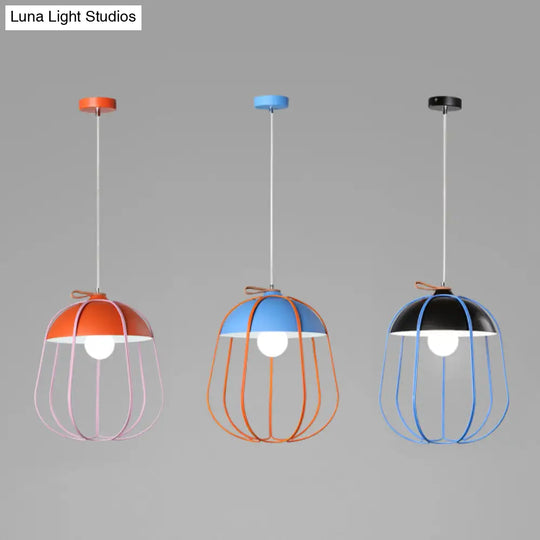 Nordic Single Pendant Light With Wire Guard In Black Blue Or Orange