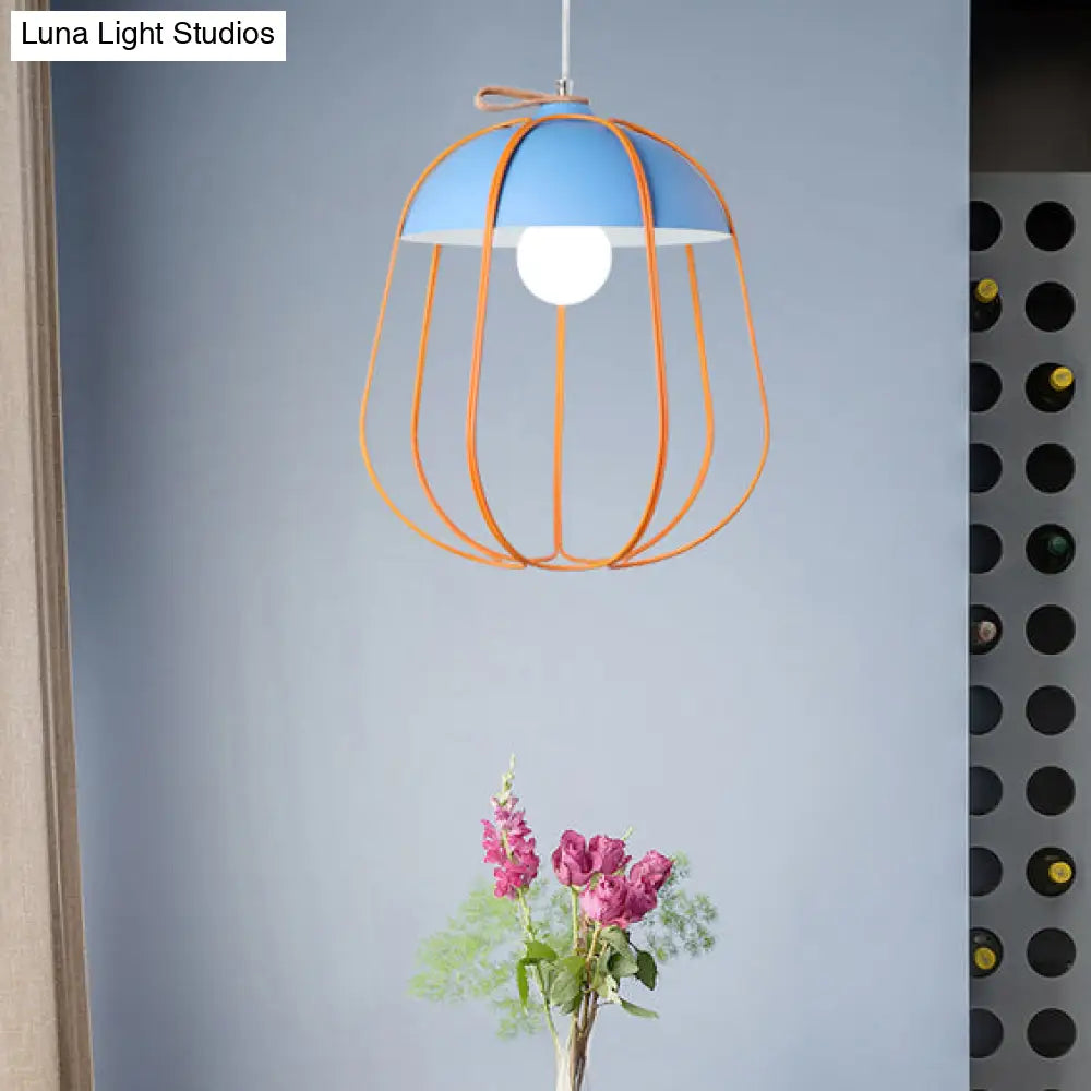 Nordic Single Pendant Light With Wire Guard In Black Blue Or Orange