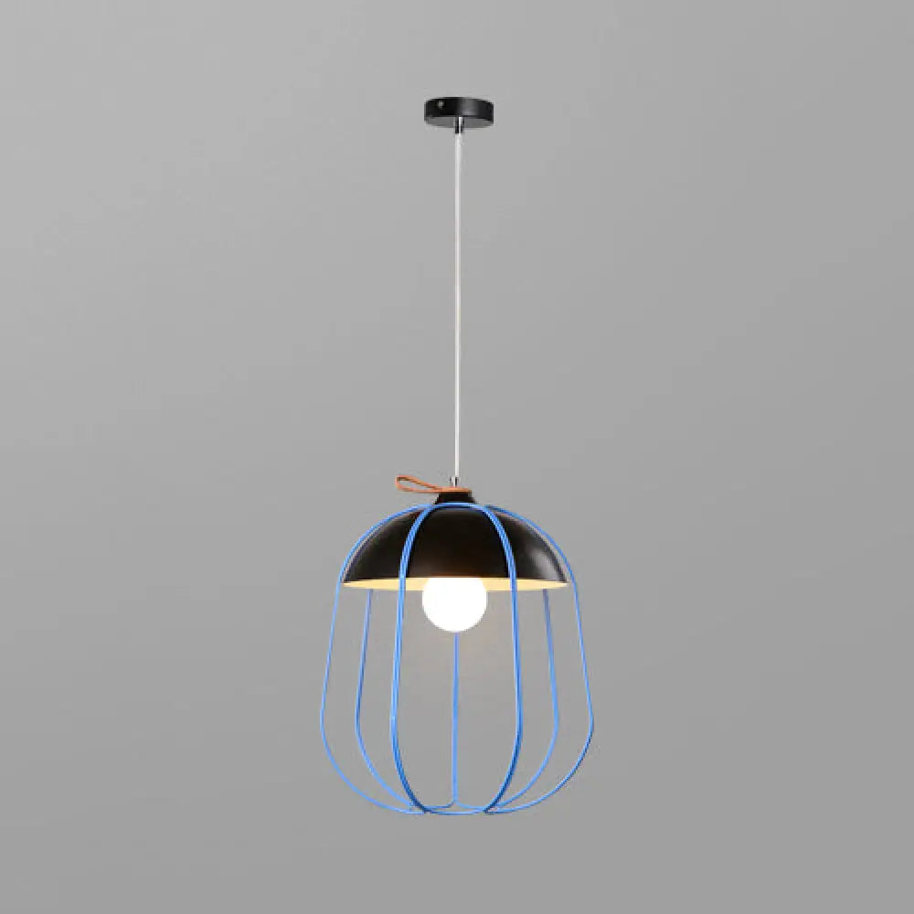 Nordic Single Pendant Light With Wire Guard In Black Blue Or Orange