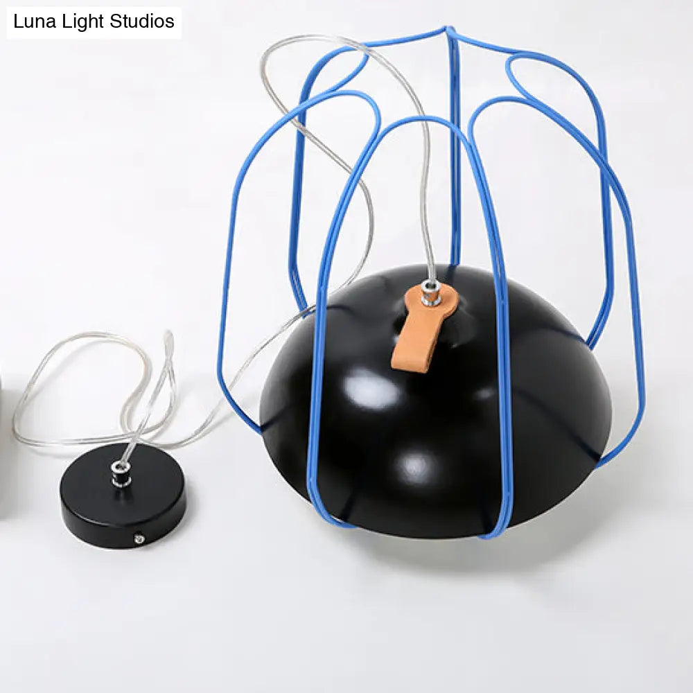 Nordic Single Pendant Light With Wire Guard In Black Blue Or Orange