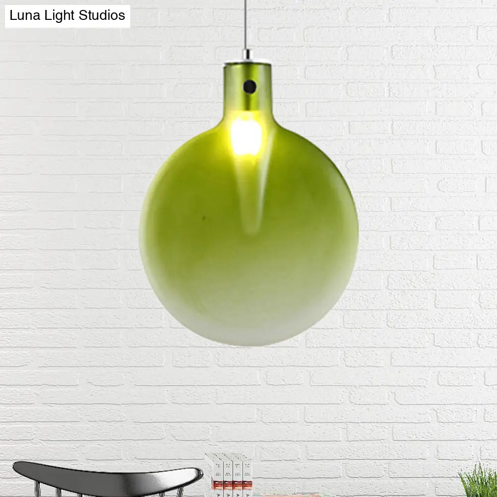 Nordic Glass Suspension Pendant - 1 Light Sliver Ball Hanging Ceiling In Brown/Green/Yellow For