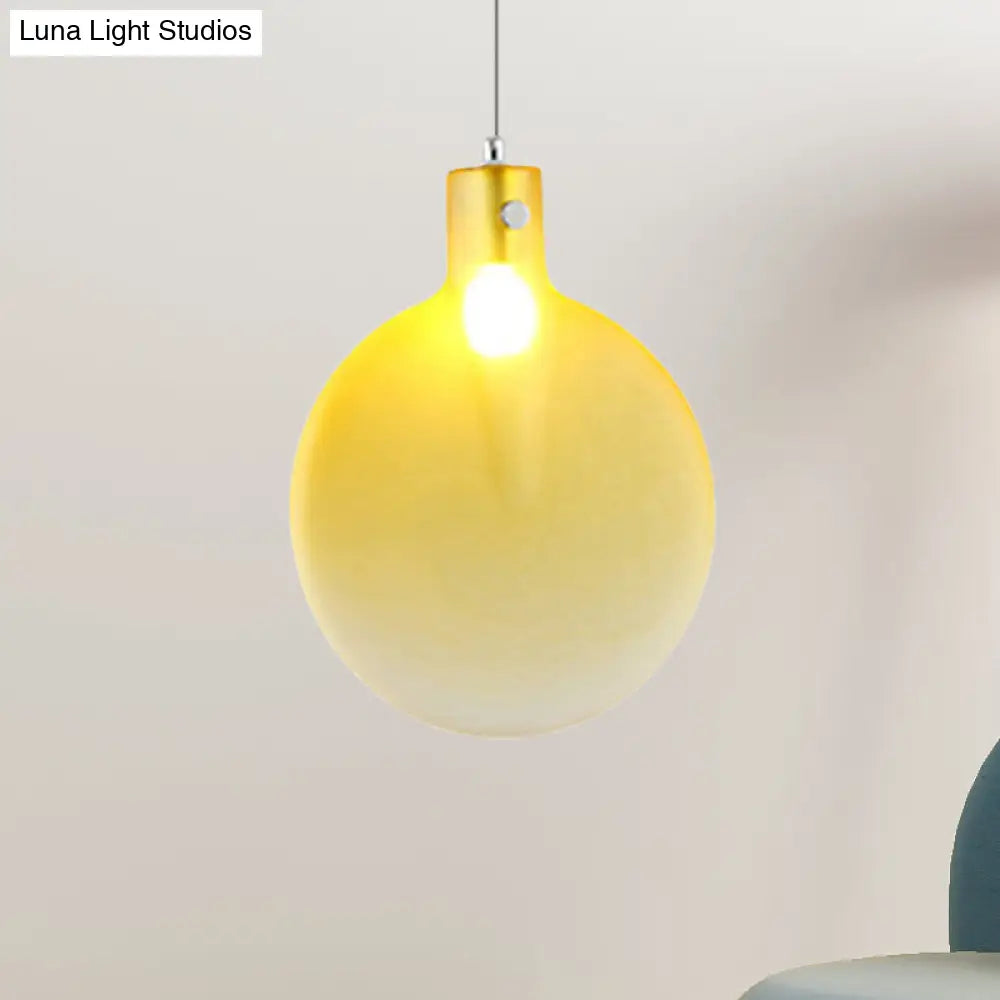 Nordic Glass Suspension Pendant - 1 Light Sliver Ball Hanging Ceiling In Brown/Green/Yellow For