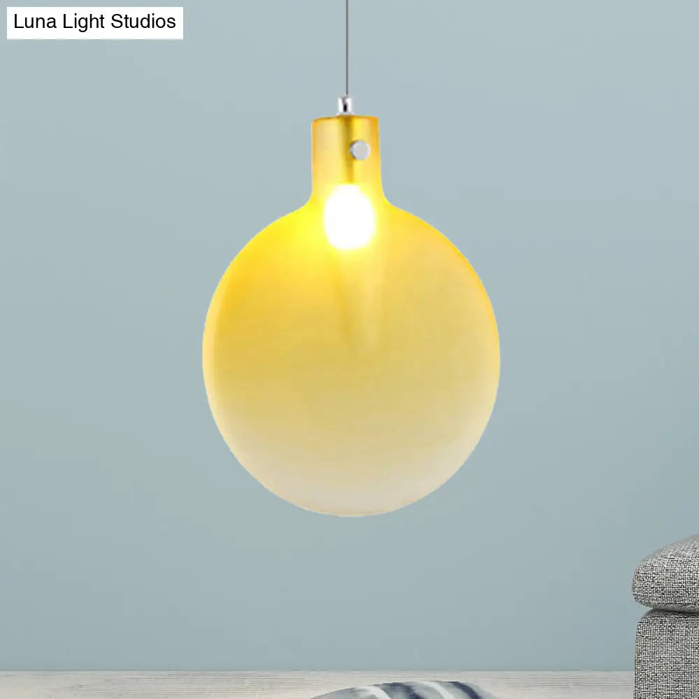 Nordic Glass Suspension Pendant - 1 Light Sliver Ball Hanging Ceiling In Brown/Green/Yellow For