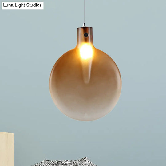 Nordic Glass Suspension Pendant - 1 Light Sliver Ball Hanging Ceiling In Brown/Green/Yellow For