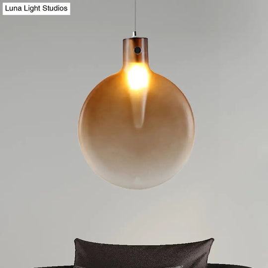 Nordic Glass Suspension Pendant - 1 Light Sliver Ball Hanging Ceiling In Brown/Green/Yellow For