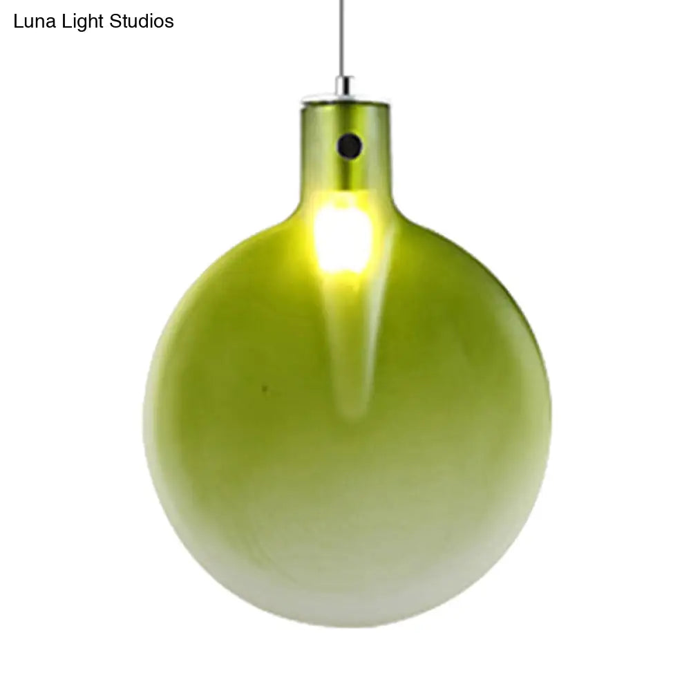 Nordic Glass Suspension Pendant - 1 Light Sliver Ball Hanging Ceiling In Brown/Green/Yellow For