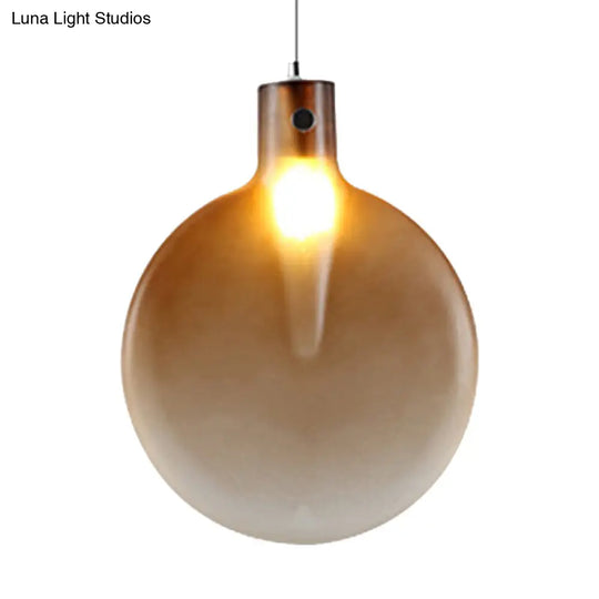 Nordic Glass Suspension Pendant - 1 Light Sliver Ball Hanging Ceiling In Brown/Green/Yellow For