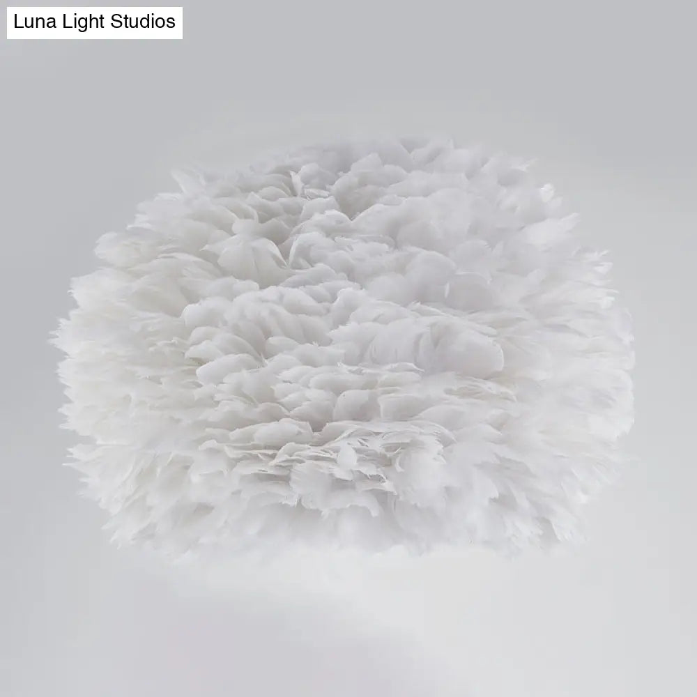 Nordic Sphere Night Lamp - Grey/White/Pink Single-Bulb Feather Table Stand Light For Living Room