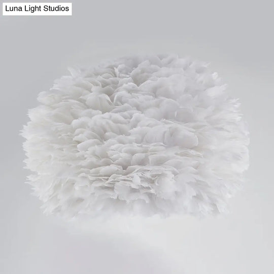 Nordic Sphere Night Lamp - Grey/White/Pink Single-Bulb Feather Table Stand Light For Living Room