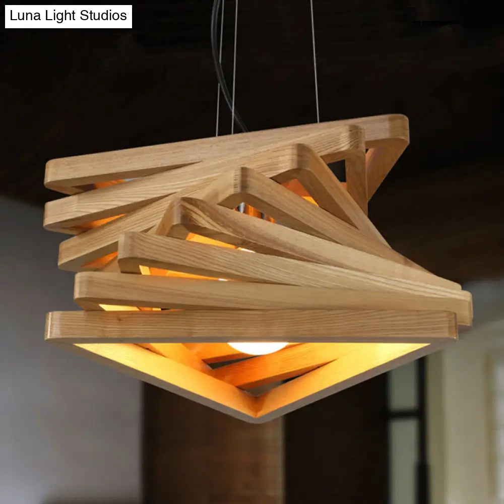 Spiral Triangle Pendant Light - Nordic Design 1 Bulb Ceiling Lamp For Dining Room Wood