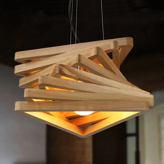 Nordic Spiral Triangle Pendant Light - Contemporary 1-Bulb Ceiling Lamp For Dining Room Wood