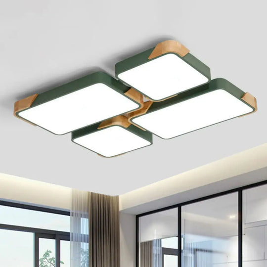 Nordic Splicing Flush Mount Led Ceiling Light For Living Room Acrylic Design Green / Rectangle