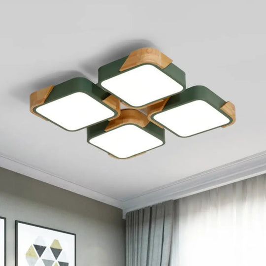 Nordic Splicing Flush Mount Led Ceiling Light For Living Room Acrylic Design Green / Square