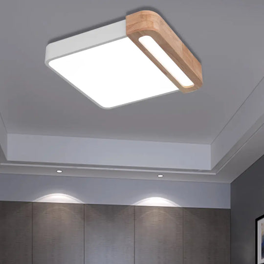 Nordic Square Acrylic Flush Light 12’/16’ Led Surface Ceiling Lamp In Grey/White/Red With Wood