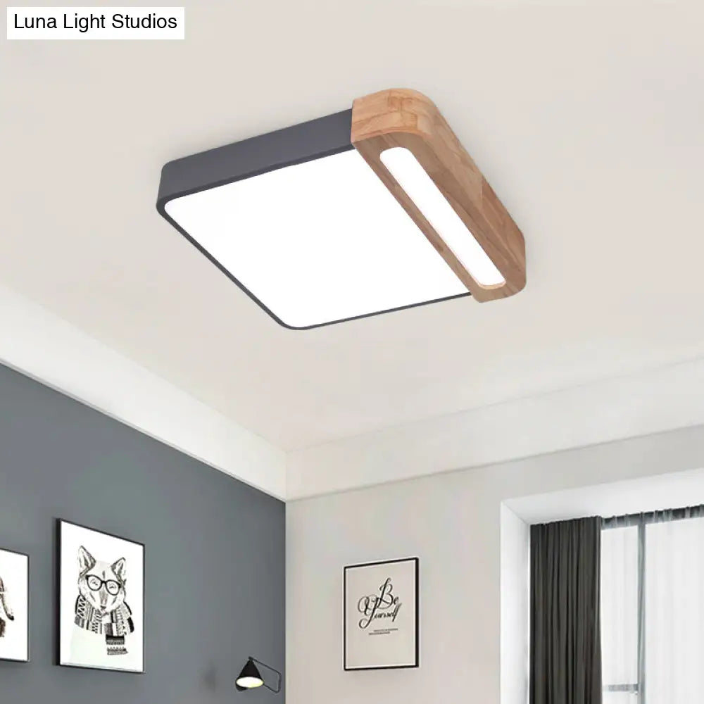 Nordic Square Acrylic Flush Light 12’/16’ Led Surface Ceiling Lamp In Grey/White/Red With Wood