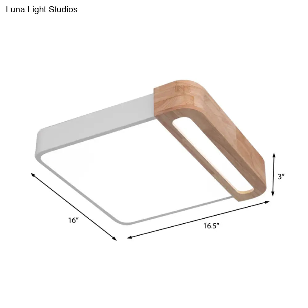 Nordic Square Acrylic Flush Light 12’/16’ Led Surface Ceiling Lamp In Grey/White/Red With Wood