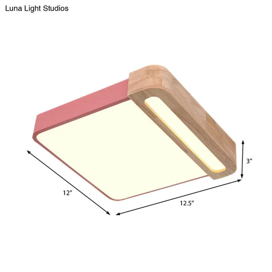 Nordic Square Acrylic Flush Light 12’/16’ Led Surface Ceiling Lamp In Grey/White/Red With Wood