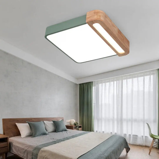 Nordic Square Acrylic Flush Light 12’/16’ Led Surface Ceiling Lamp In Grey/White/Red With Wood