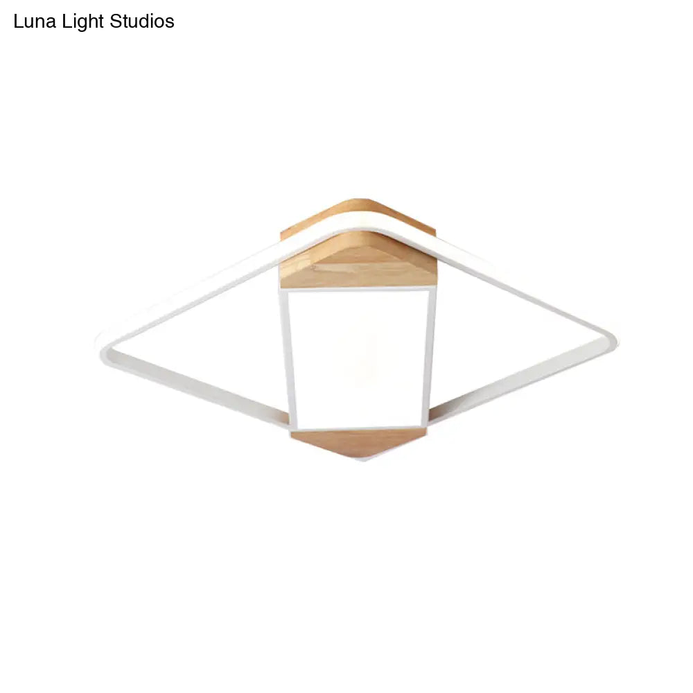 Nordic Square Ceiling Lamp - White Wood & Acrylic Flush Mount Light