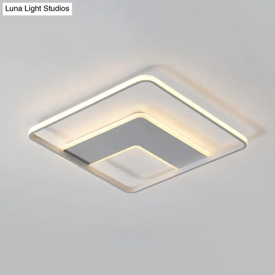 Nordic Square Flush Mount Acrylic Led Bedroom Lighting In White - 16.5’/20.5’ Width