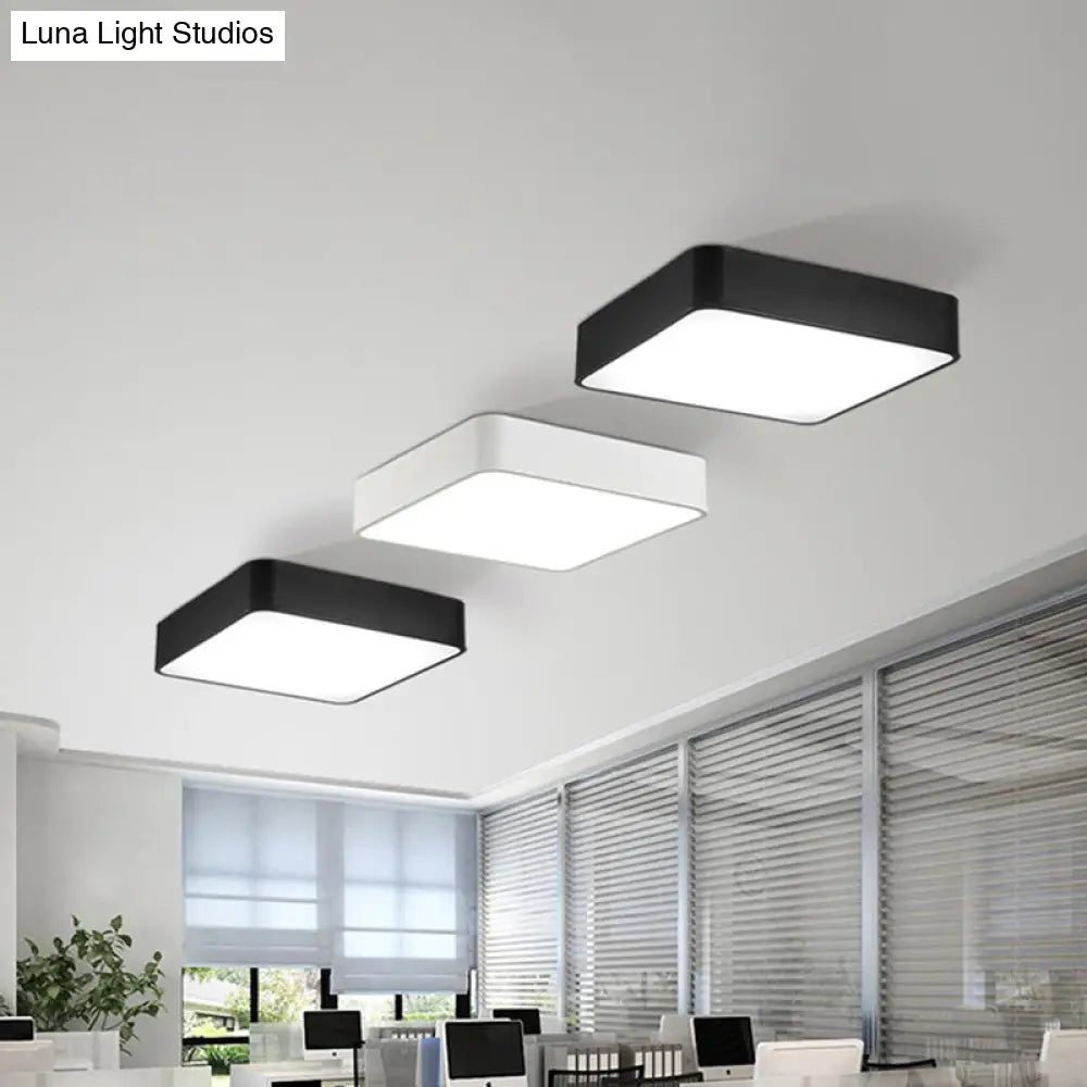 Nordic Square Flush Mount Lamp: Acrylic Led Ceiling Light For Office (Black/White