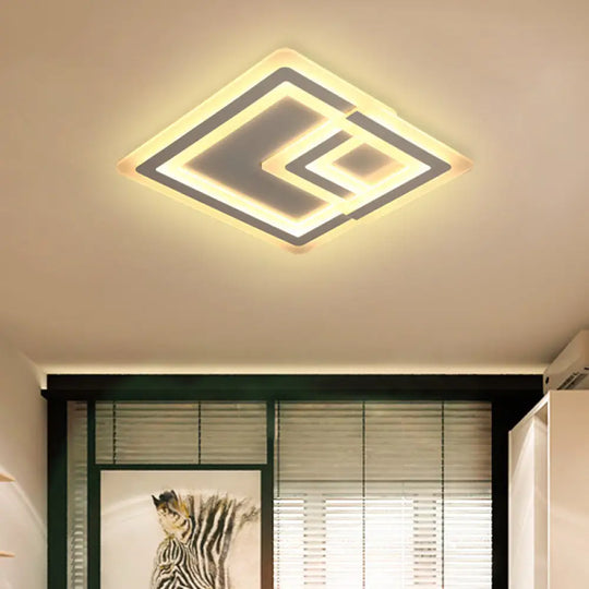 Nordic Square Led Flush Mount Lamp - Multiple Sizes Metal & Acrylic White Ceiling Light In