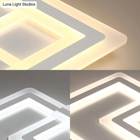 Nordic Square Led Flush Mount Lamp - Multiple Sizes Metal & Acrylic White Ceiling Light In
