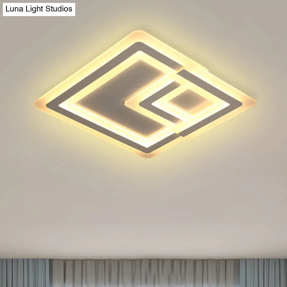 Nordic Square Led Flush Mount Lamp - Multiple Sizes Metal & Acrylic White Ceiling Light In