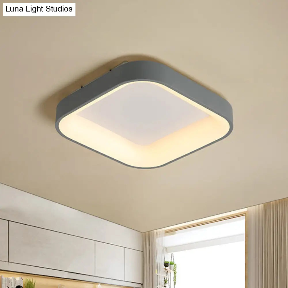 Nordic Square Shell Flush Mount Led Ceiling Light In Grey/White - 18/23.5 Wide For Bedroom With