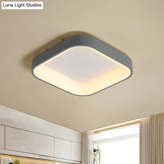 Nordic Square Shell Flush Mount Led Ceiling Light In Grey/White - 18/23.5 Wide For Bedroom With