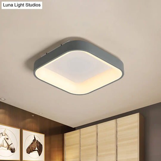 Nordic Square Shell Flush Mount Led Ceiling Light In Grey/White - 18/23.5 Wide For Bedroom With