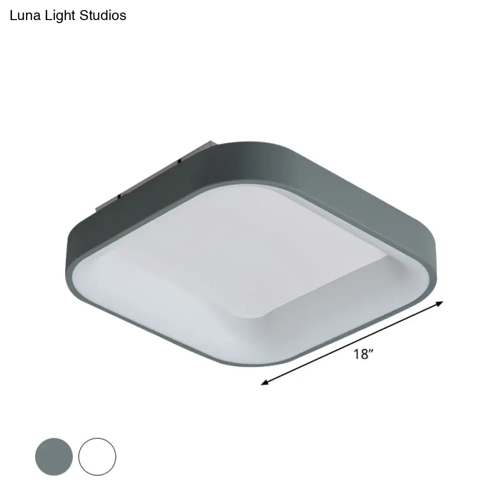 Nordic Square Shell Flush Mount Led Ceiling Light In Grey/White - 18/23.5 Wide For Bedroom With