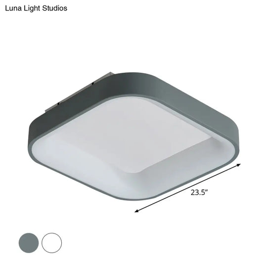 Nordic Square Shell Flush Mount Led Ceiling Light In Grey/White - 18/23.5 Wide For Bedroom With