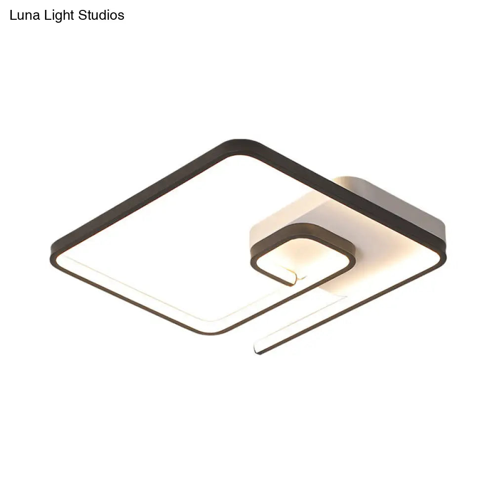Nordic Squared Flush Lighting Slim Acrylic Led Ceiling Mount - 16.5’/20.5’ W White/Black