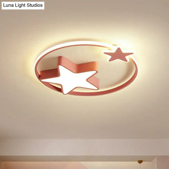 Nordic Star And Ring Shaped Led Flush Mount Lighting For Kids Bedroom - Metallic Fixture