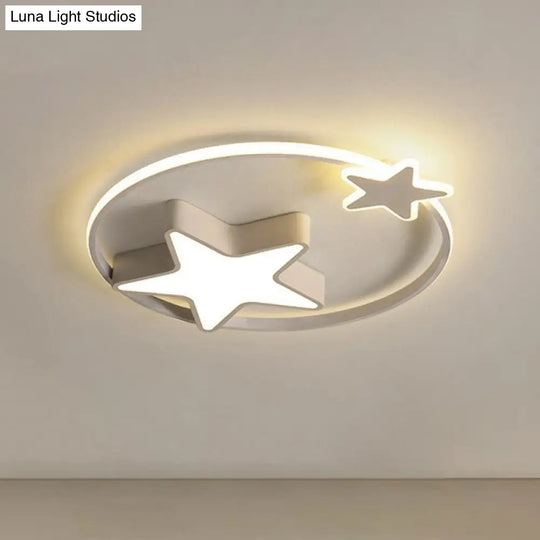 Nordic Star And Ring Shaped Led Flush Mount Lighting For Kids Bedroom - Metallic Fixture White /