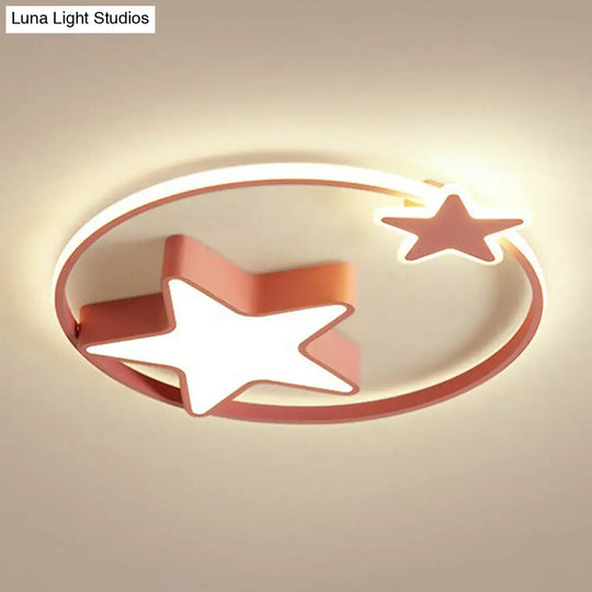 Nordic Star And Ring Shaped Led Flush Mount Lighting For Kids Bedroom - Metallic Fixture