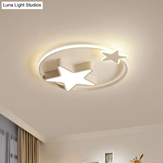 Nordic Star And Ring Shaped Led Flush Mount Lighting For Kids Bedroom - Metallic Fixture