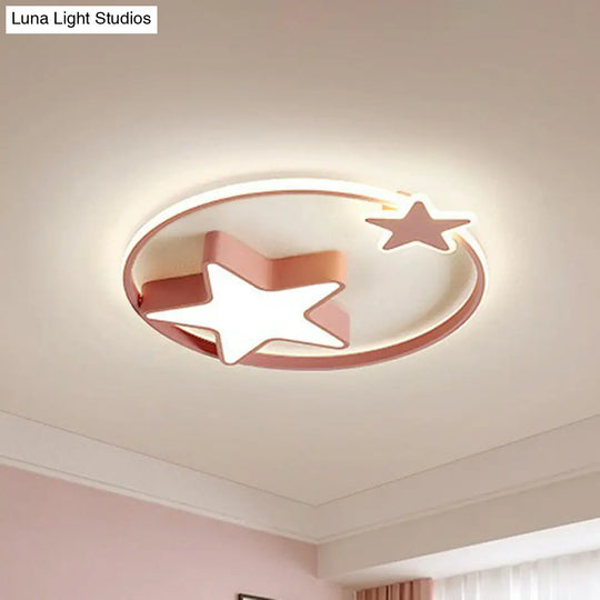 Nordic Star And Ring Shaped Led Flush Mount Lighting For Kids Bedroom - Metallic Fixture Pink /