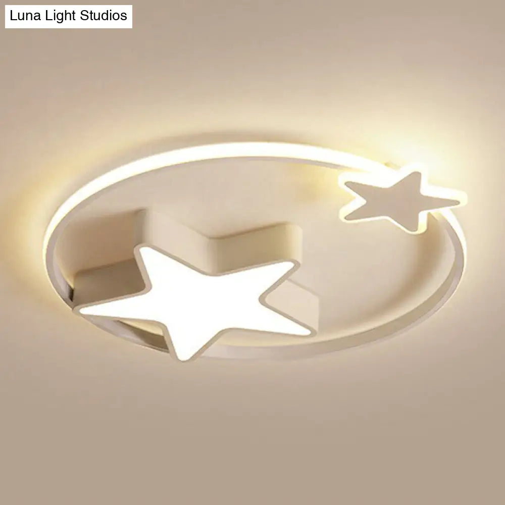 Nordic Star And Ring Shaped Led Flush Mount Lighting For Kids Bedroom - Metallic Fixture