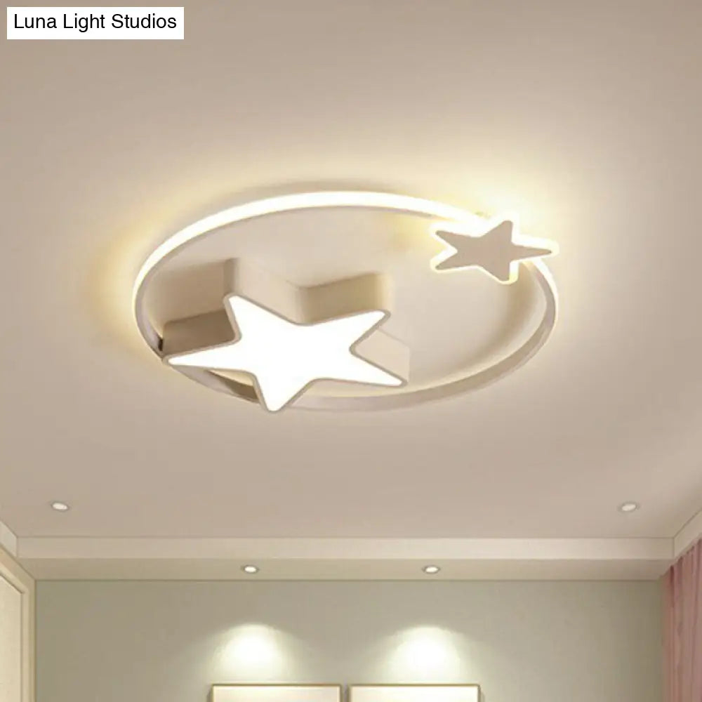 Nordic Star And Ring Shaped Led Flush Mount Lighting For Kids Bedroom - Metallic Fixture