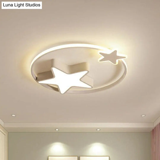 Nordic Star And Ring Shaped Led Flush Mount Lighting For Kids Bedroom - Metallic Fixture