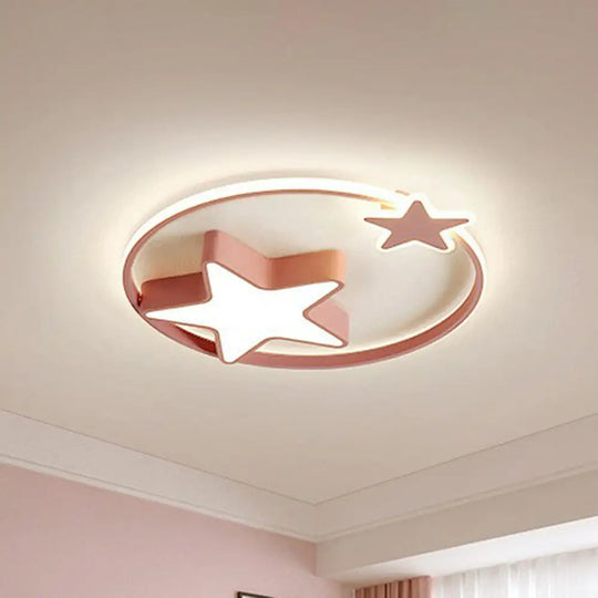 Nordic Star And Ring Shaped Led Flush Mount Lighting For Kids Bedroom - Metallic Fixture Pink /