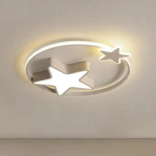 Nordic Star And Ring Shaped Led Flush Mount Lighting For Kids Bedroom - Metallic Fixture White /