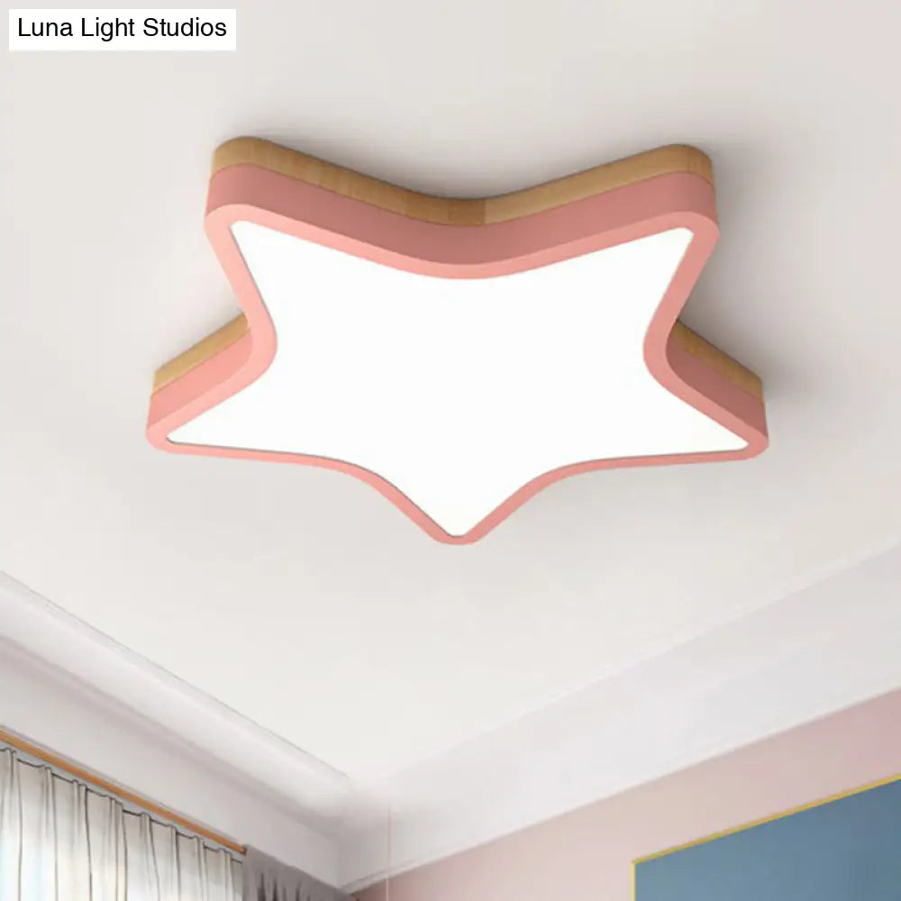 Nordic Star Flush Mount Wooden Ceiling Light For Kids Bedroom With Led Lighting Fixture Pink / Small