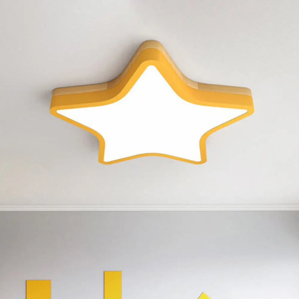 Nordic Star Flush Mount Wooden Ceiling Light For Kids Bedroom With Led Lighting Fixture Yellow /