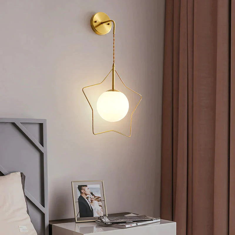 Nordic Star Wall Lamp Copper Bedroom Bedside Lamp Modern Minimalist Living Room Copper Wall Lamp