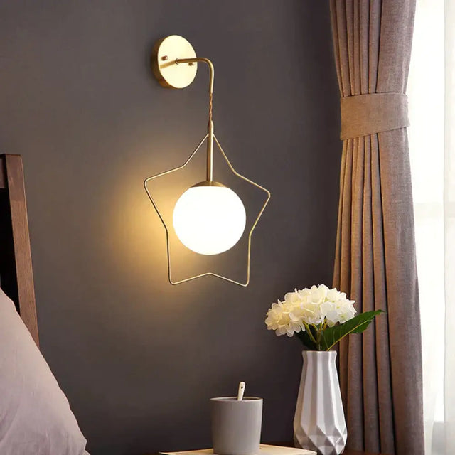 Nordic Star Wall Lamp Copper Bedroom Bedside Lamp Modern Minimalist Living Room Copper Wall Lamp Copper Wall Lamps
